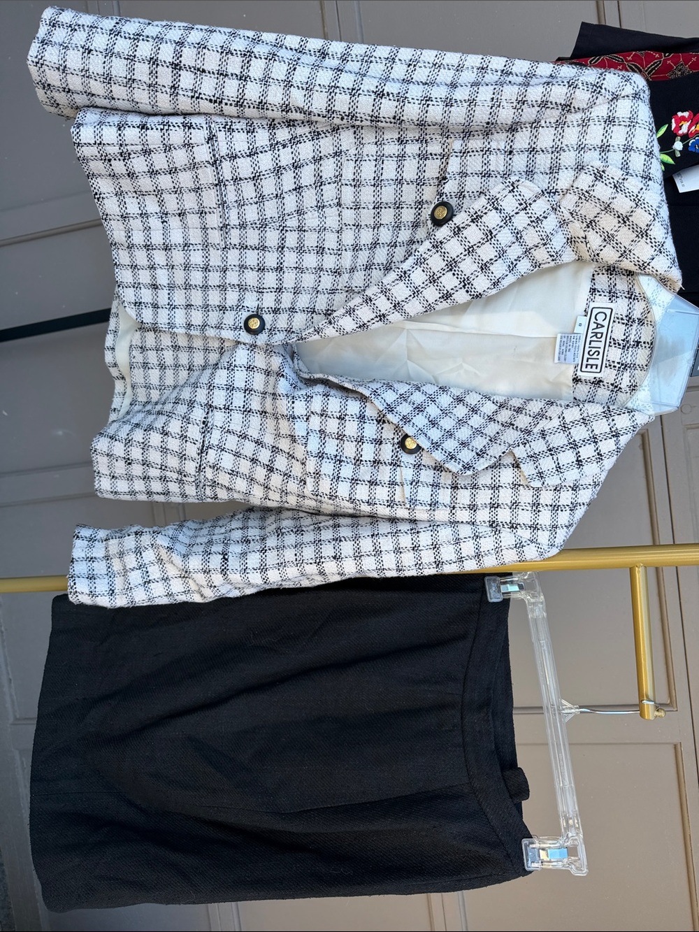 Vintage silk Carlisle White and Black Windowpane Skirt Set